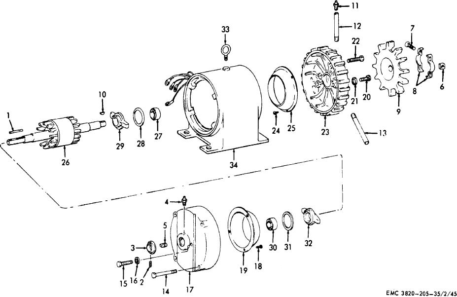 Figure 36. Electric motor assembly, exploded view.
